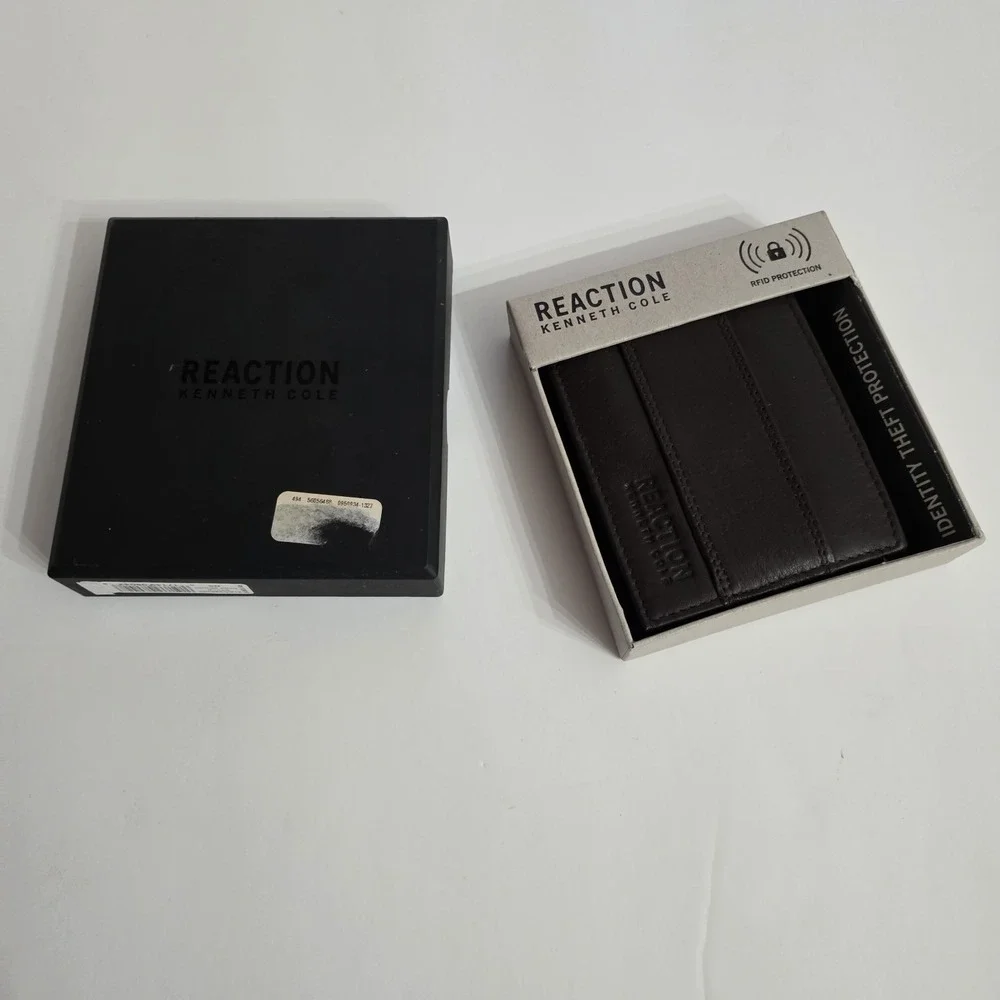KENNETH COLE REACTION Brown Slim Fold RFID‎ Blocking Bi-Fold Wallet w/ Card Case